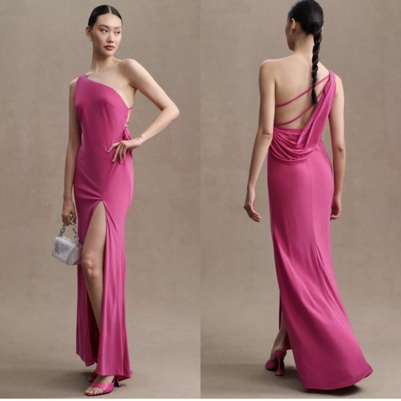 Mac Duggal Dresses & Skirts - NWT Mac Duggal Sz 8 Candy Pink Jersey One Shoulder Draped Back Gown 26512